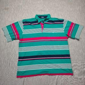 VINTAGE Par Four Shirt Size XL Striped Turquoise‎ Golf Polo Regular Fit